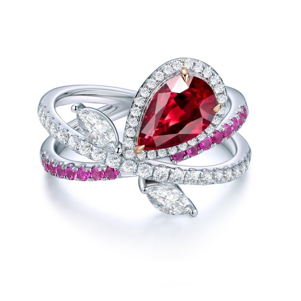 💍 Unique Cross Water Drop Pure Pear Zircon Beautiful Rings for Women, INDN8284